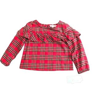 Holiday Plaid Copper Key Top Girl’s 5 Red long sleeve ruffled blouse Christmas